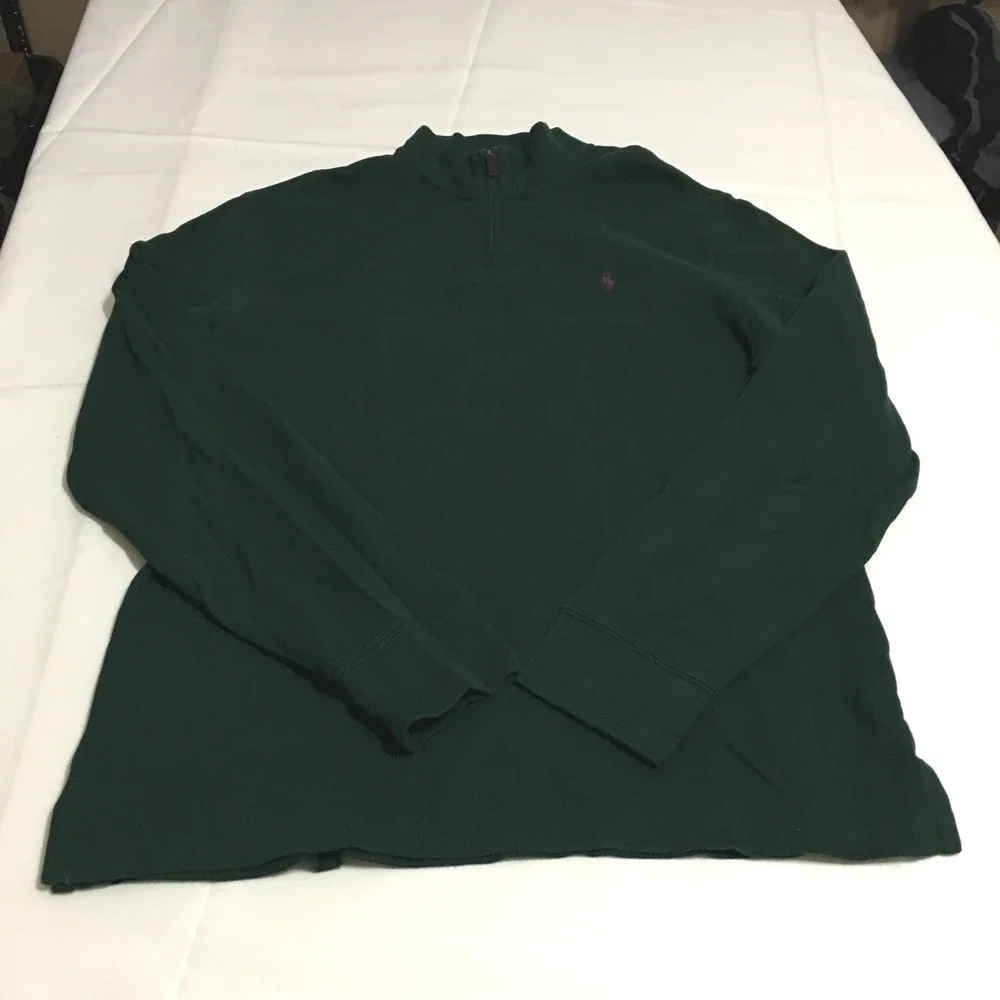 Polo Ralph Lauren Quarter Zip Sweater Pullover Mens Medium Green Estate Rib